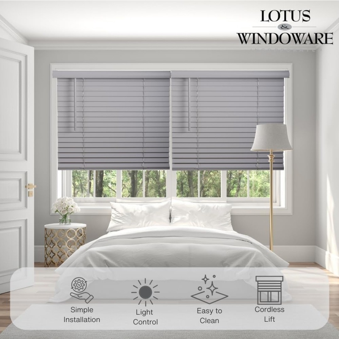 Lotus & Windoware Cordless, 2 Inch Faux Wood Blind, Window Blinds, Blinds &…