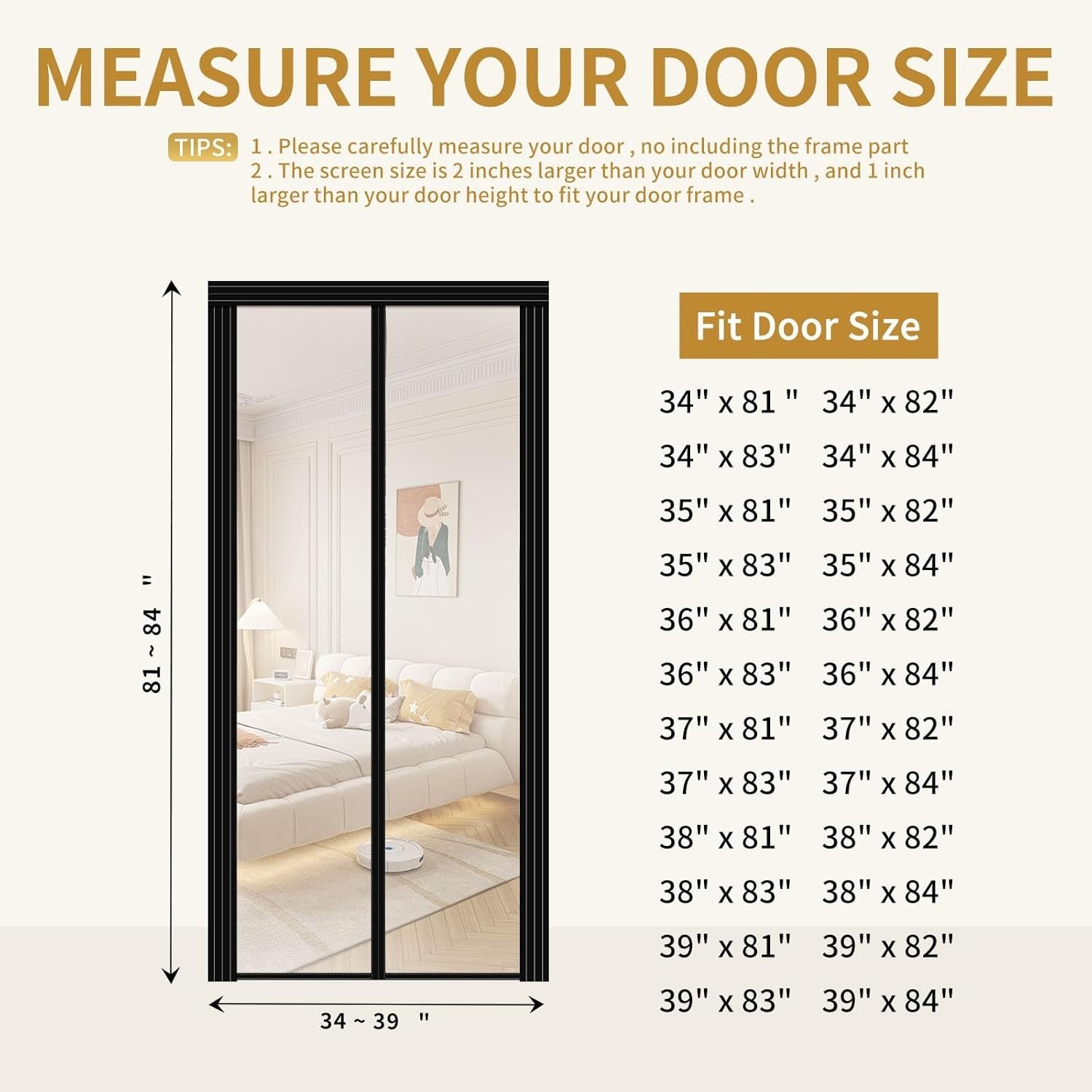 Magnetic Auto Closer Door Curtain 34″-39″ x 81″-84″ for Summer & Winter Comfort