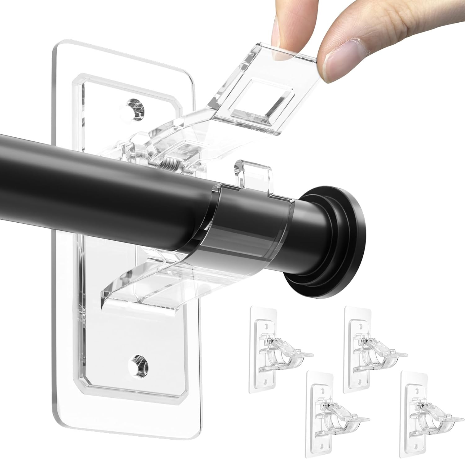 8 Pack No Drill Curtain Rod Brackets, Holding up to 17 Lbs, PET Curtain Hangers,