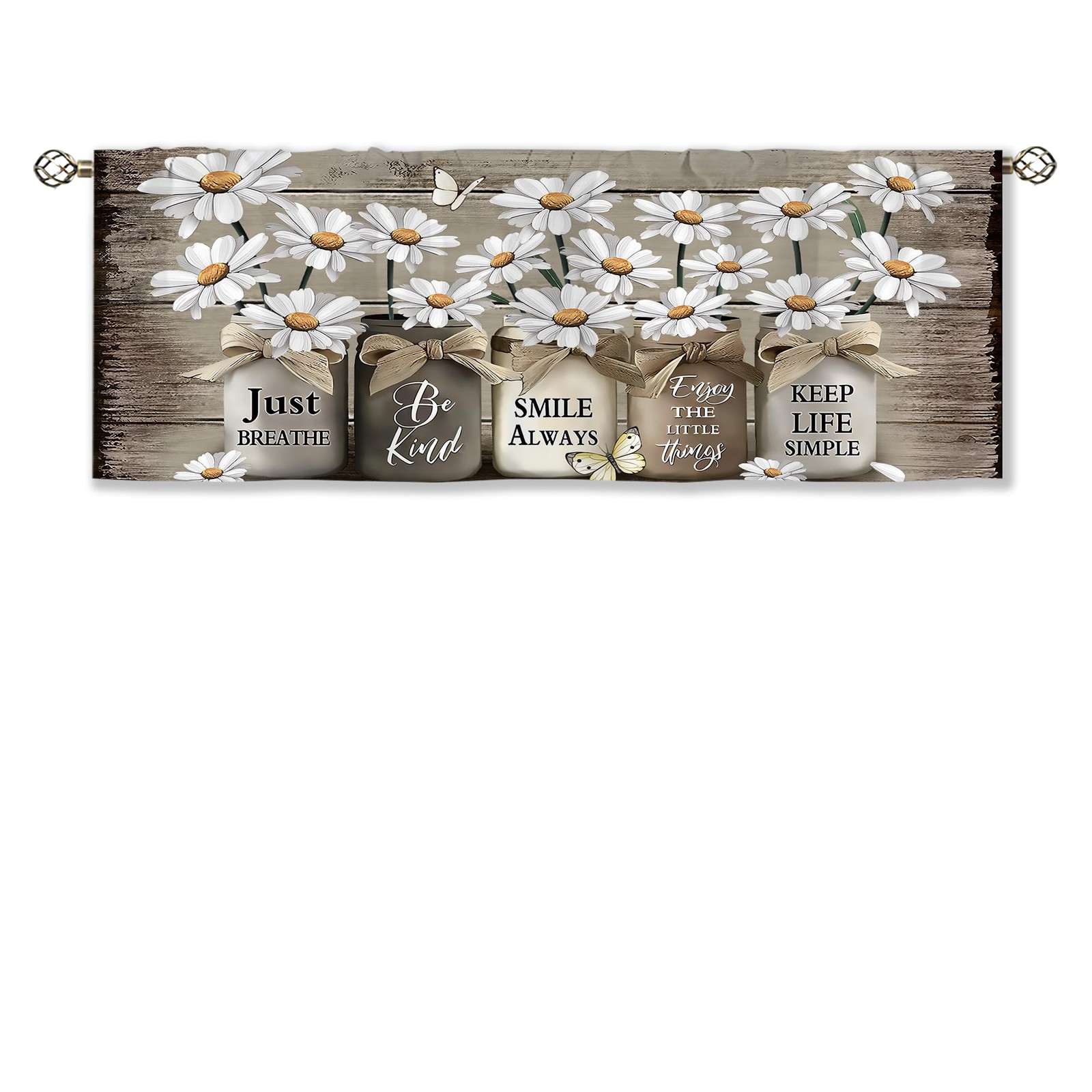 Farmhouse Floral Curtain Valance for Window Treatments Daisy Rustic Vintage F…