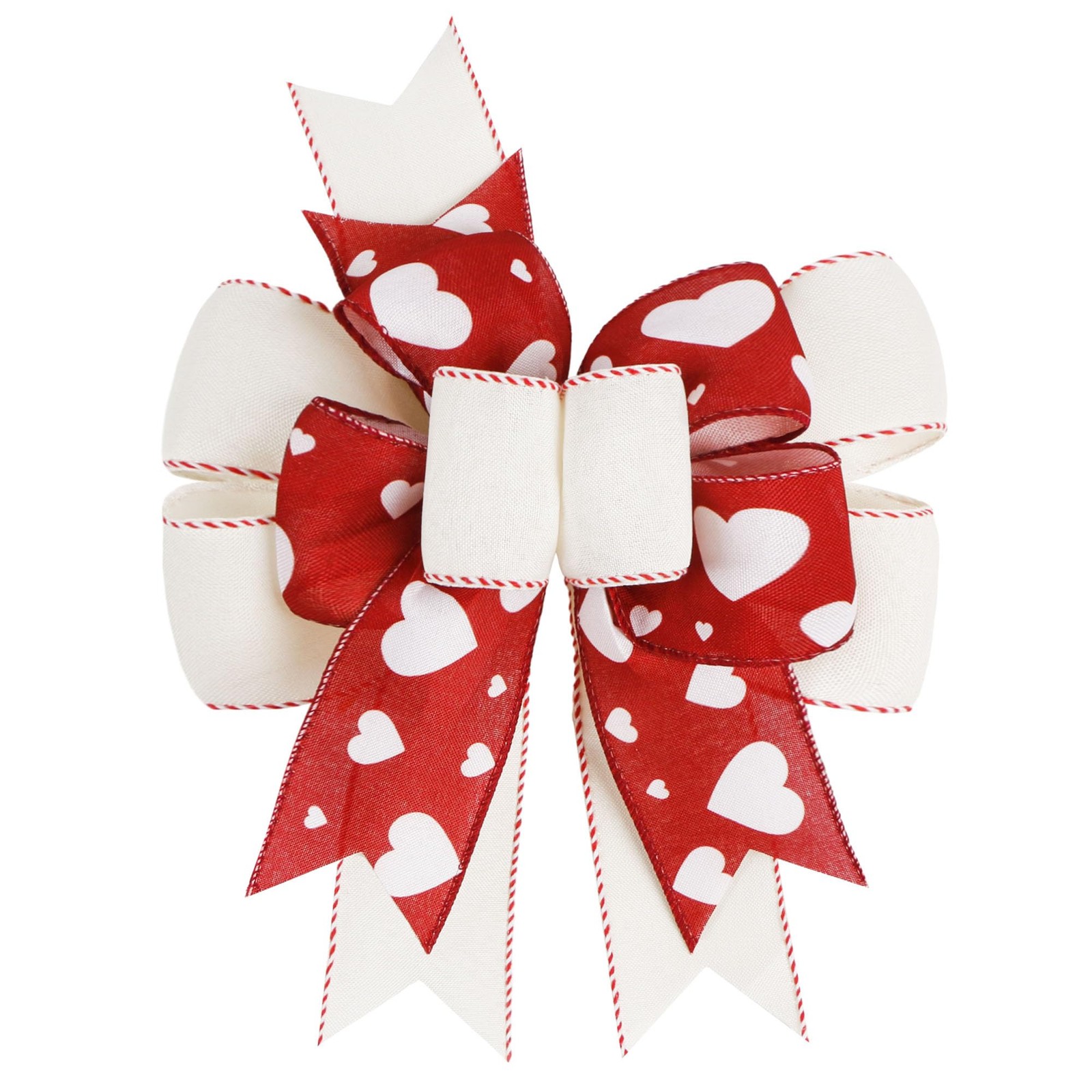 SIMISI RIBBON Burlap Wired Valentine Bow Red Bows with Heart Print for Wreath,