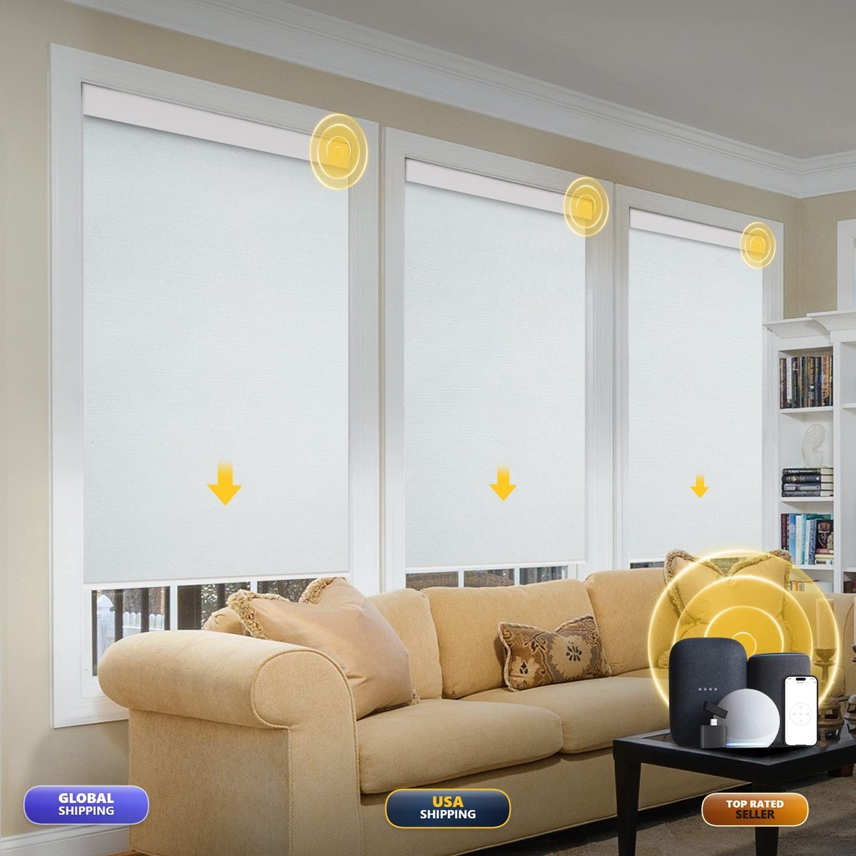 CITOLEN S001 Motorized Blinds Grasscloth Fabric Remote Bright White 20″W x 72″H