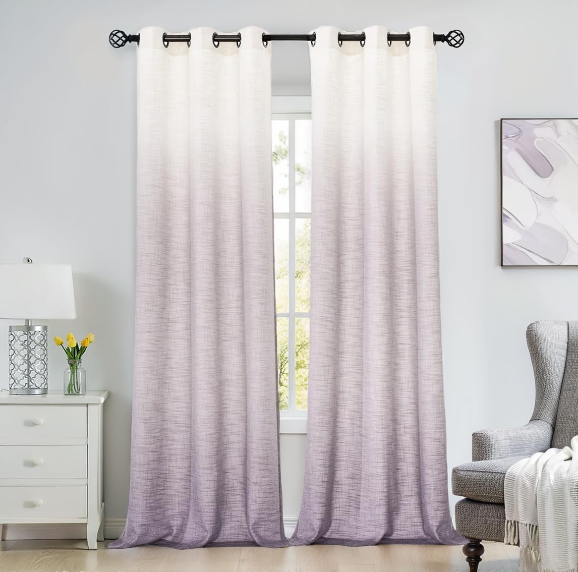 Central Park Ombre Window Curtain Panel Linen Gradient Print On Rayon Blend