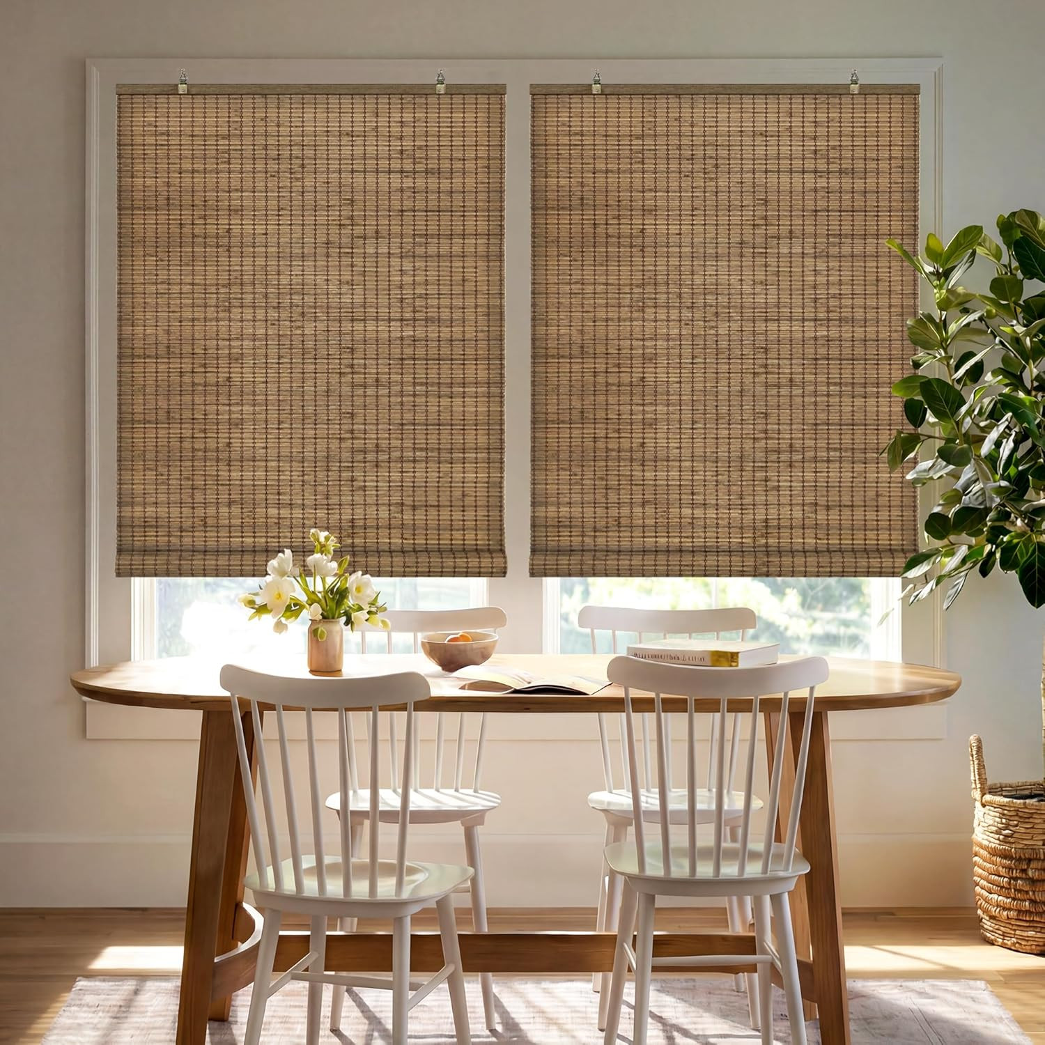 Cordless Bamboo Roll-Up Blinds for Indoor/Outdoor, 35″ W x 64″ H, Highfield Teak