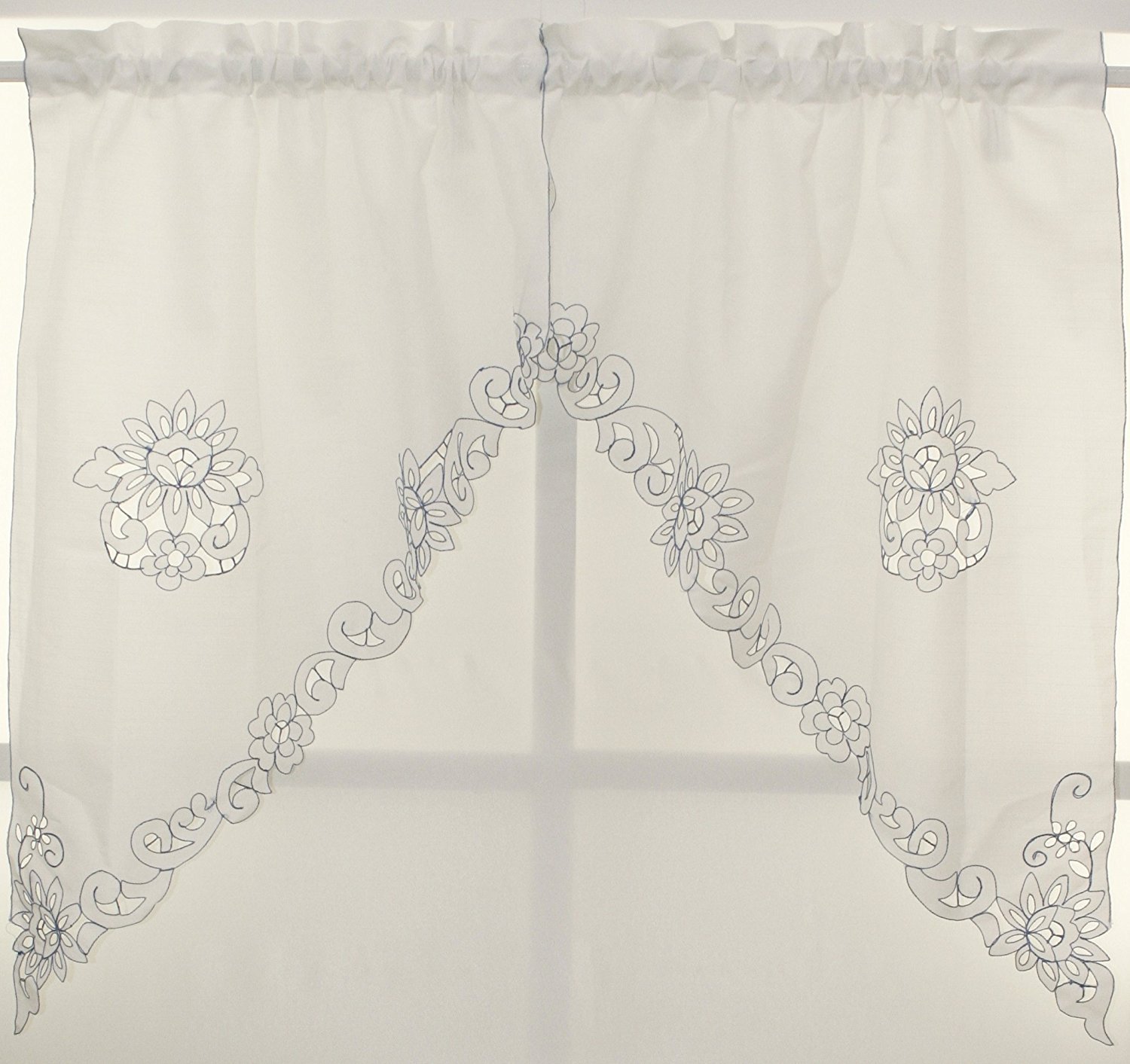 MANY SIZES Litchfield Curtain Scrolling Cutwork Flowers and Leaves Detailed