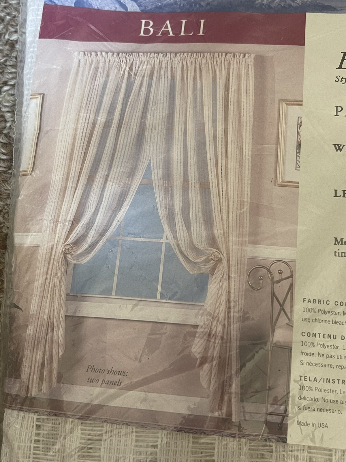 NEW VTG Beacon Looms Bali 40”x63” Panel White Curtain USA Style 2115