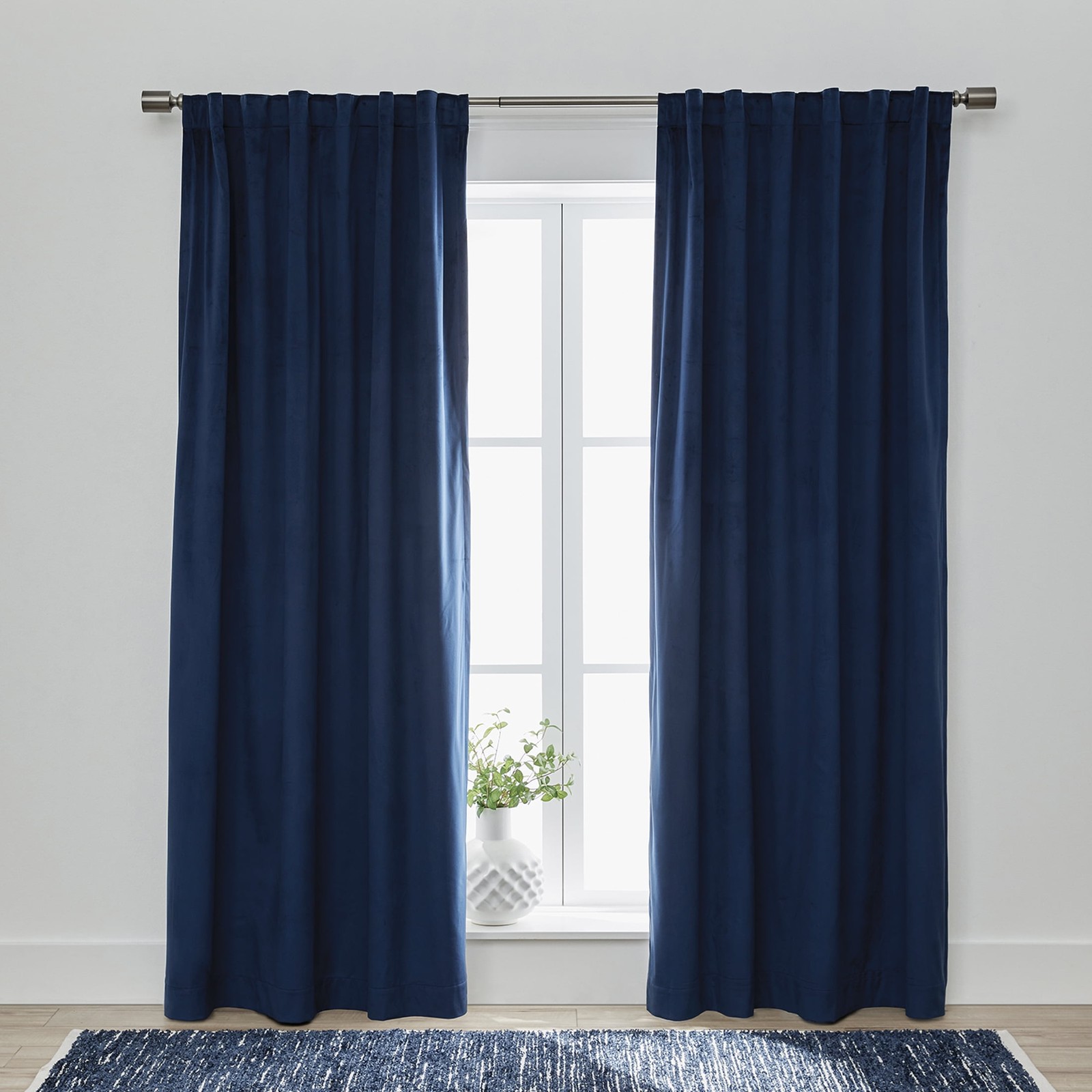 Dutch Velvet Solid 100% Blackout Single Curtain Panel Navy 52″ W x 84″ L