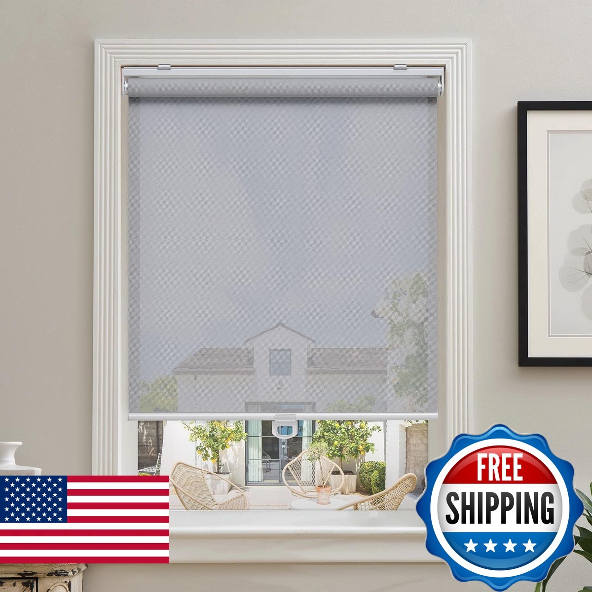 AOSKY Cordless Roller Shades 26″ W x 72″ H Grey 5% Openness