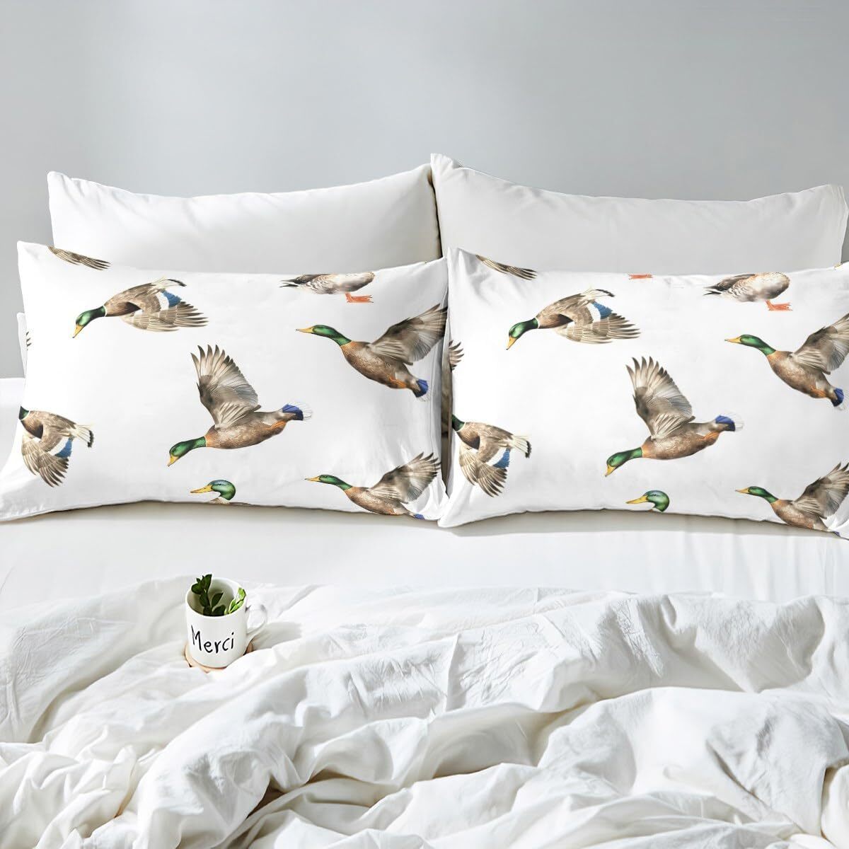 Mallard Duck Bed Sheets Set Hunting and Fishing Sheet Twin, Multi 23f412