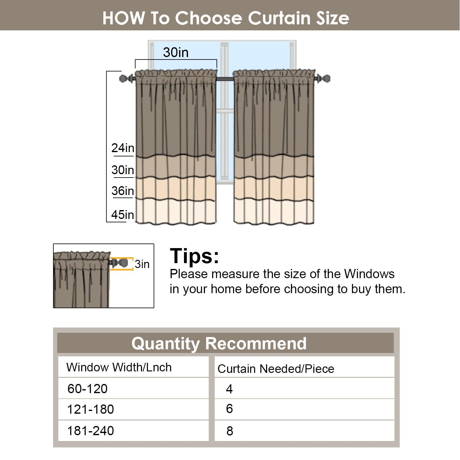 24 Inch Long Tier Curtains for Small Window, 30″W x 24″L (Pack of 2) Black