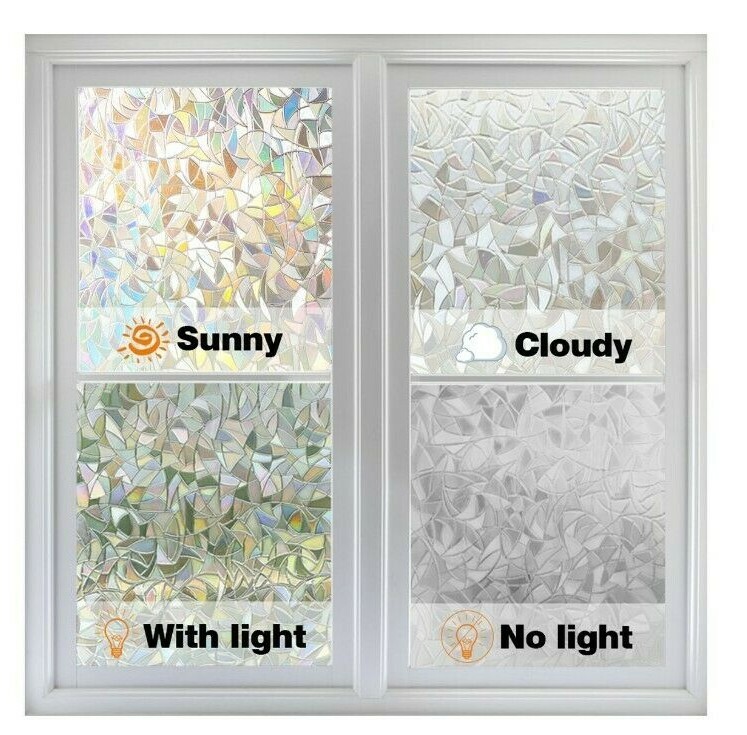 Decorative Rainbow Window Privacy Film. Anti-UV Static Cling. Self Adhesive