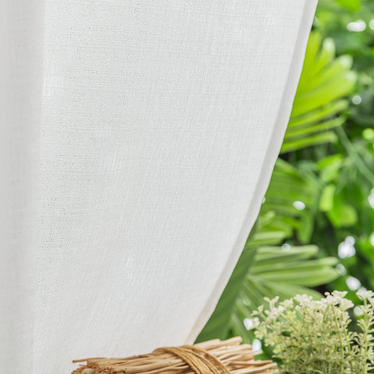 Yancorp White Kitchen Tier Curtains 24 inches Length Linen Textured Short Farmho