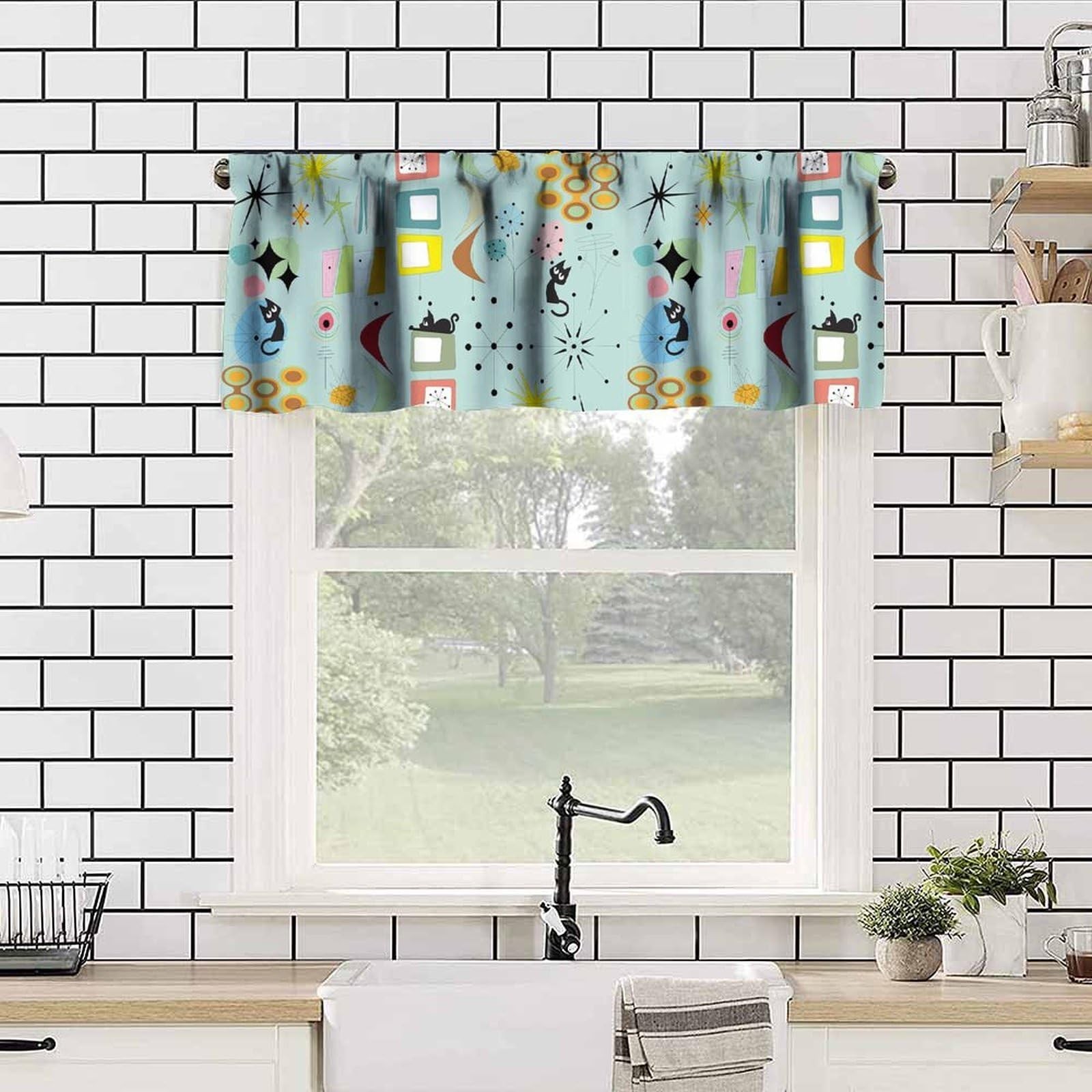 Vintage Retro Valance Curtains Mid Century Modern Decor Kitchen Farmhouse Bed…