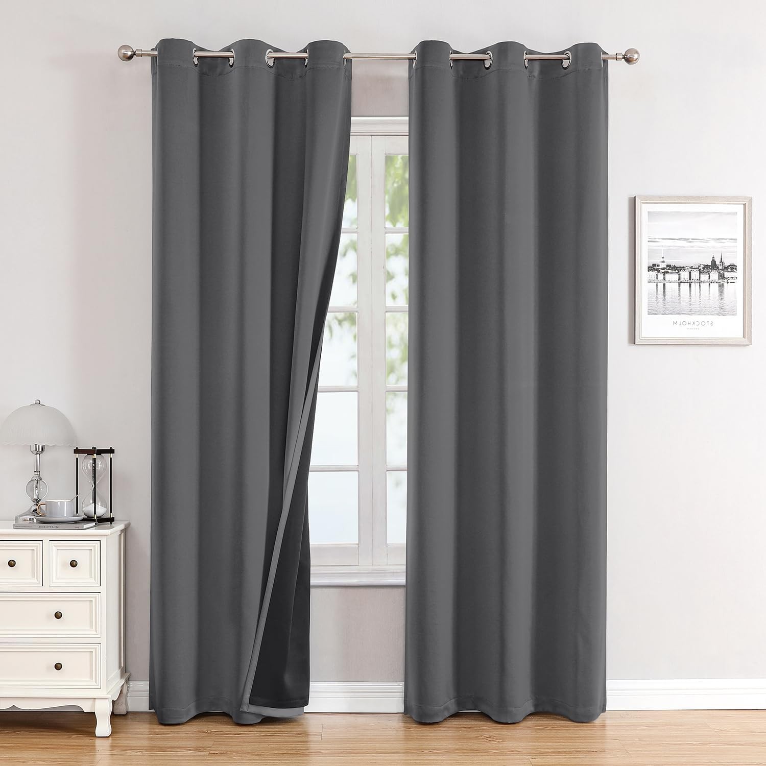 100% Blackout Curtains for Bedroom with Black Liner, 2 Thick Layers blackout