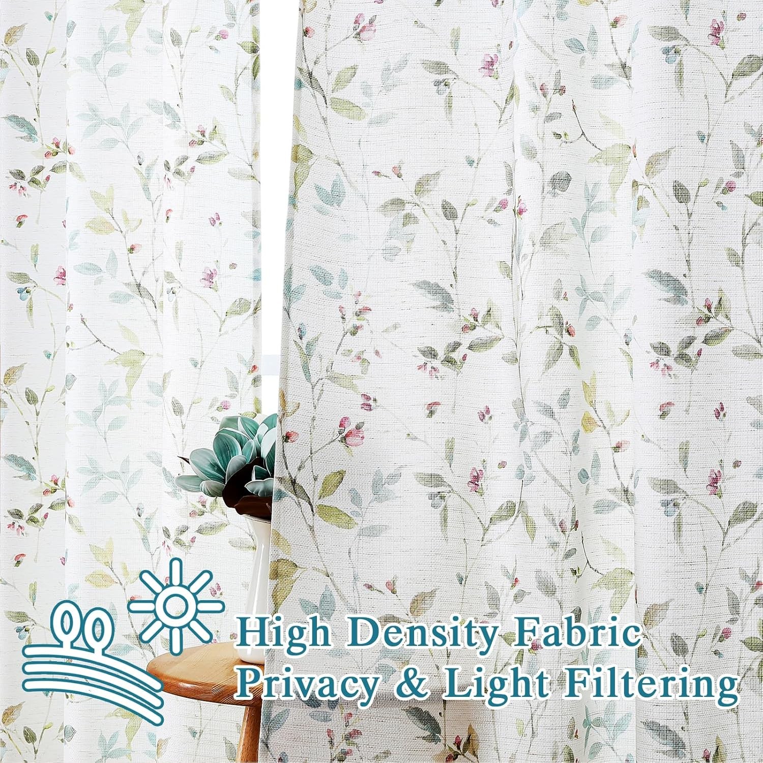 Roman Linen Blend Curtains 45 Inch Length 2 Panels, Light Filtering Soft Airy