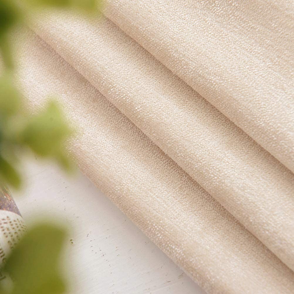 ELKCA Beige Thick Chenille Waterfall Valance for Living Room Window Curtains