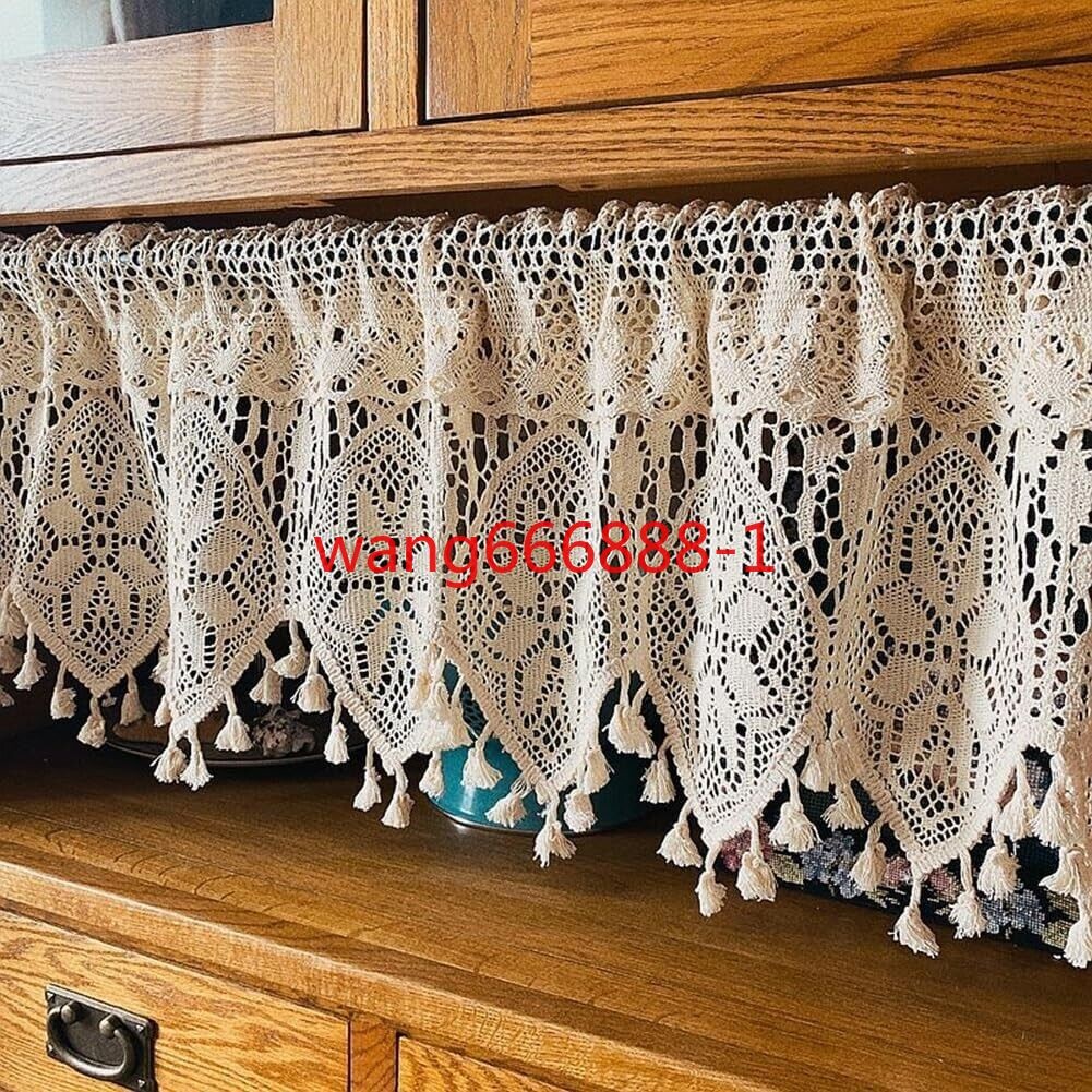 Rustic Crochet Lace Kitchen Window Curtain Valance Cafe Tiers Farmhouse Decor