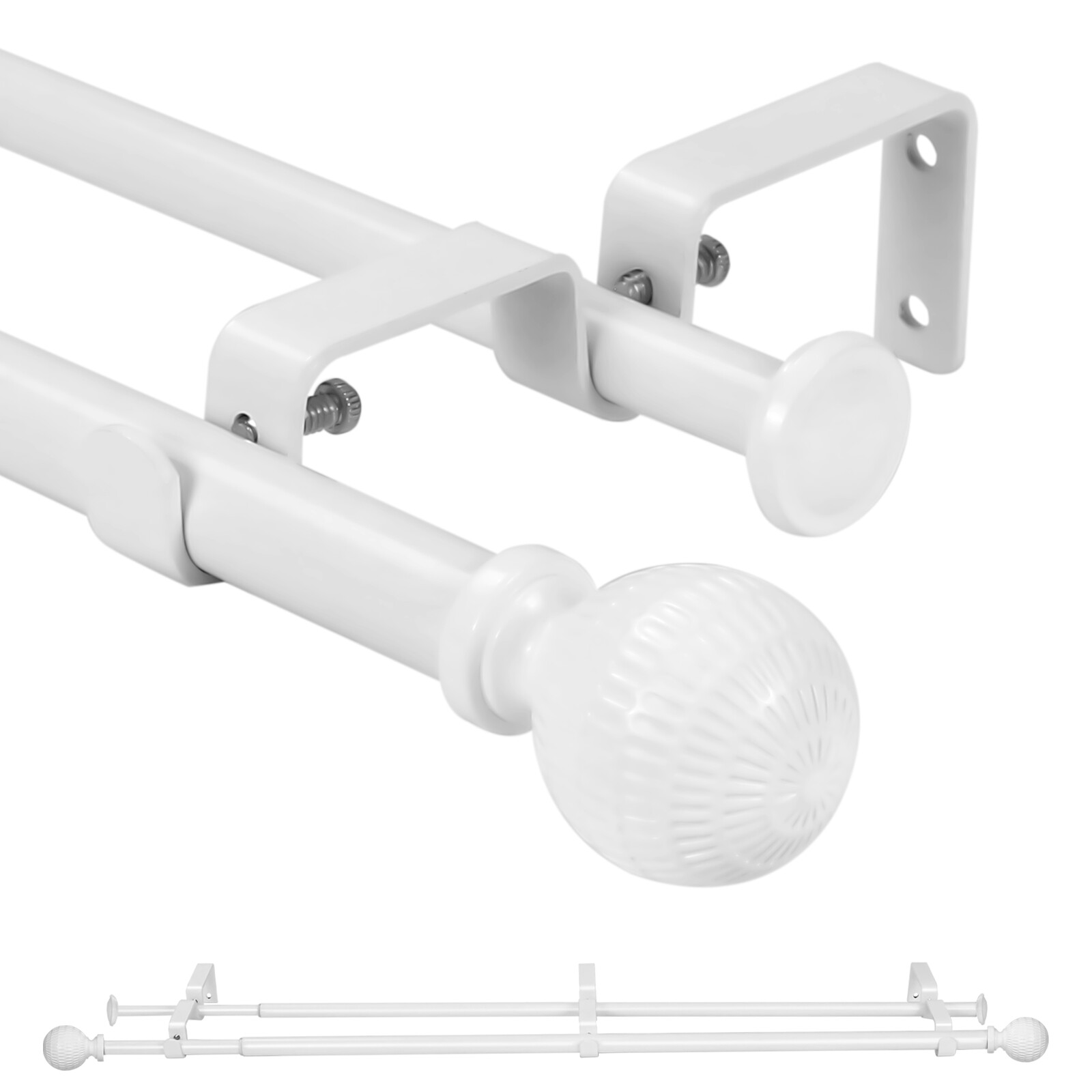 5/8″ Telescoping Double Curtain Rods with Reticulated Ball Finials, 28″-120″