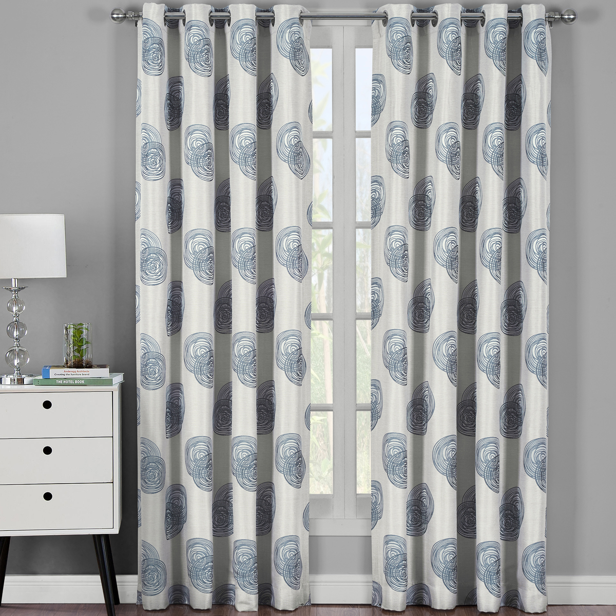 2 Panels Lafayette Modern Abstract Jacquard Grommet Window Drapes & Curtains