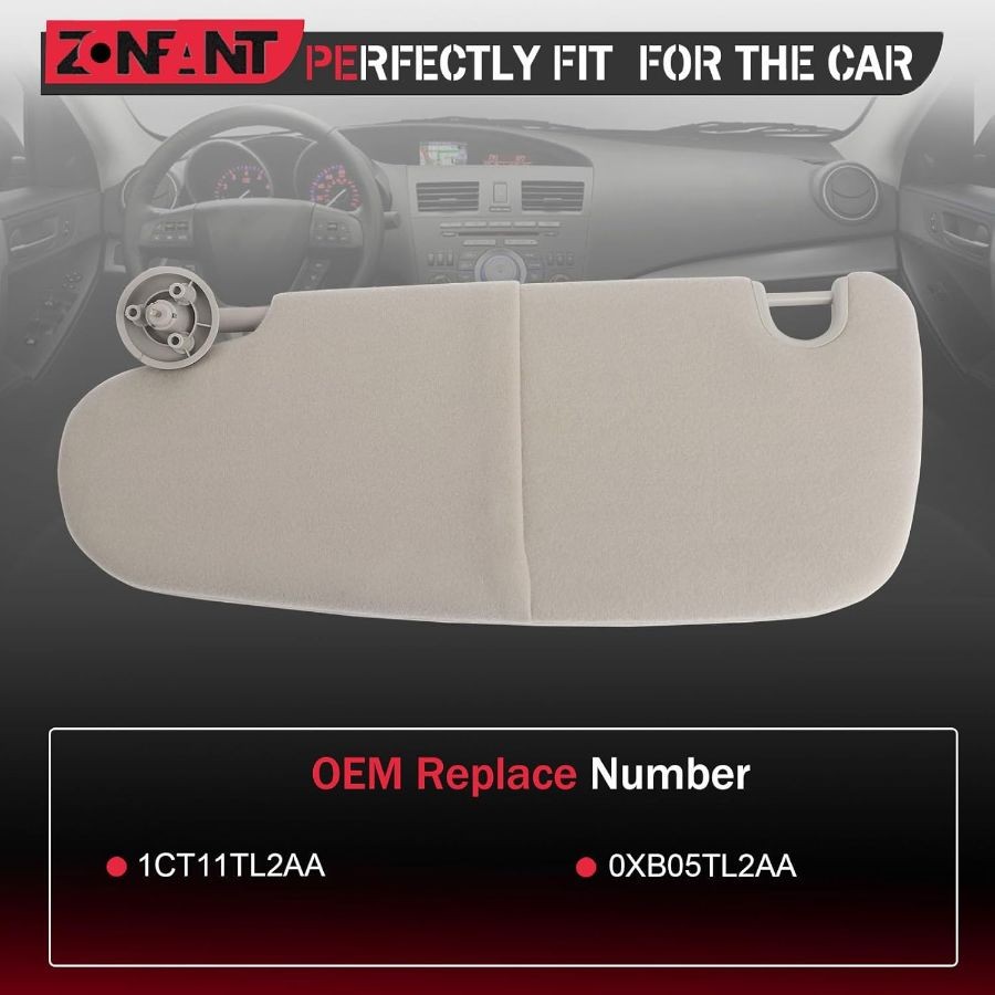 Grey Left Driver Side Sun Visor Without Sunroof Compatible with Grey Left