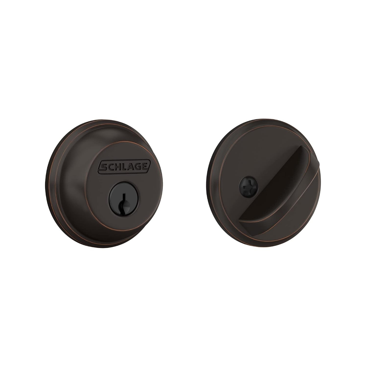 Schlage B60 N 716 Deadbolt, Keyed 1 Side, Highest Residential Security, Aged Bro