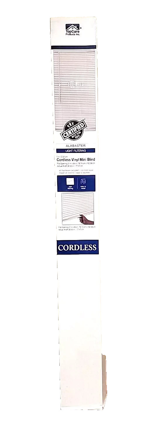 TopCare Cordless Vinyl Mini Blinds 31″ x 64″ NEW