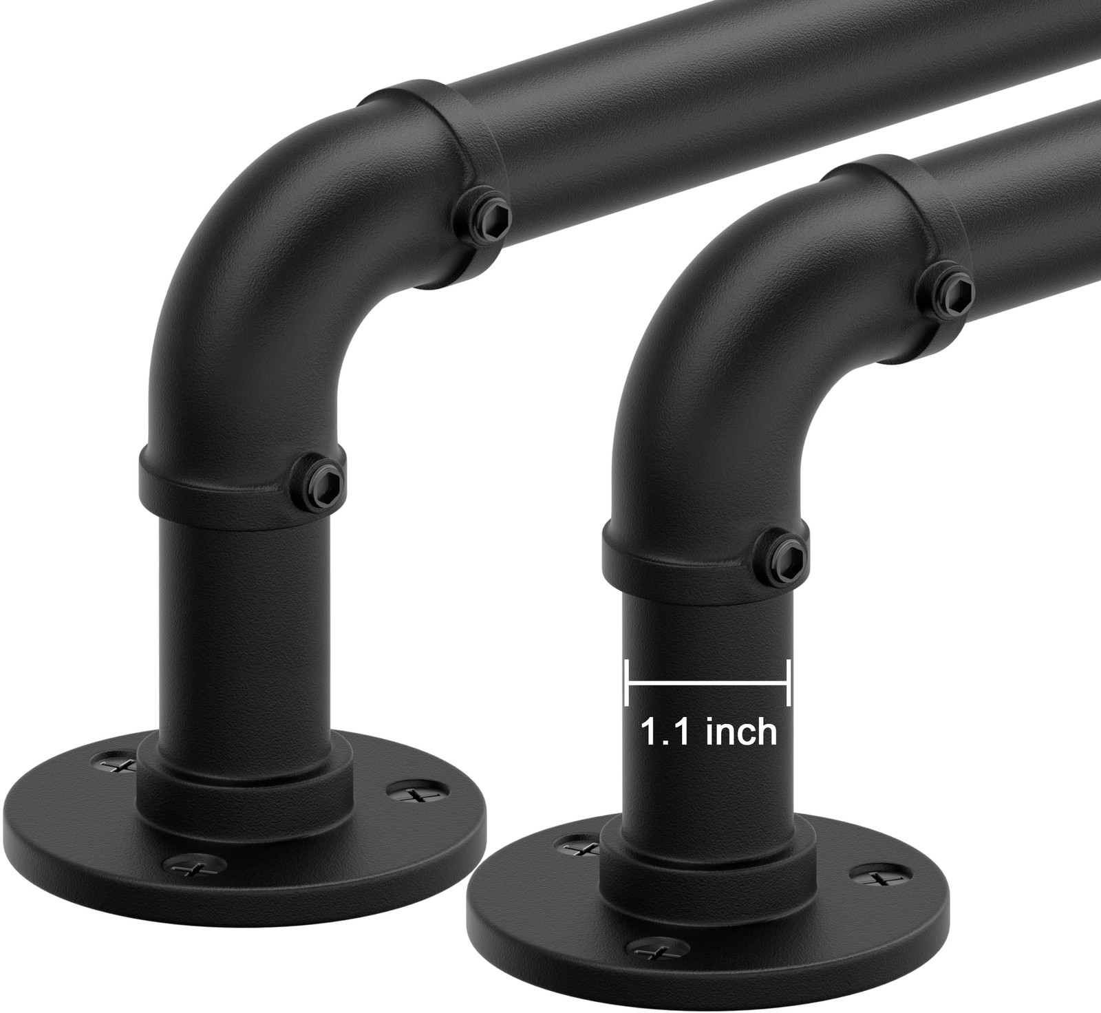 Qouara Curtain Rods 66-120 Black Adjustable 2 Pack 1 Inch Indoor/Outdoor Heavy