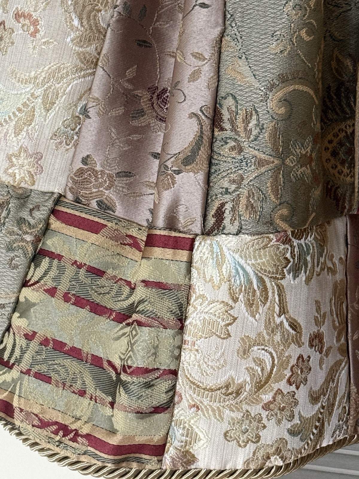 3 JC Penney Home Patchwork Valances Silky Brocade Floral Scrolls Piping Ea 20X83
