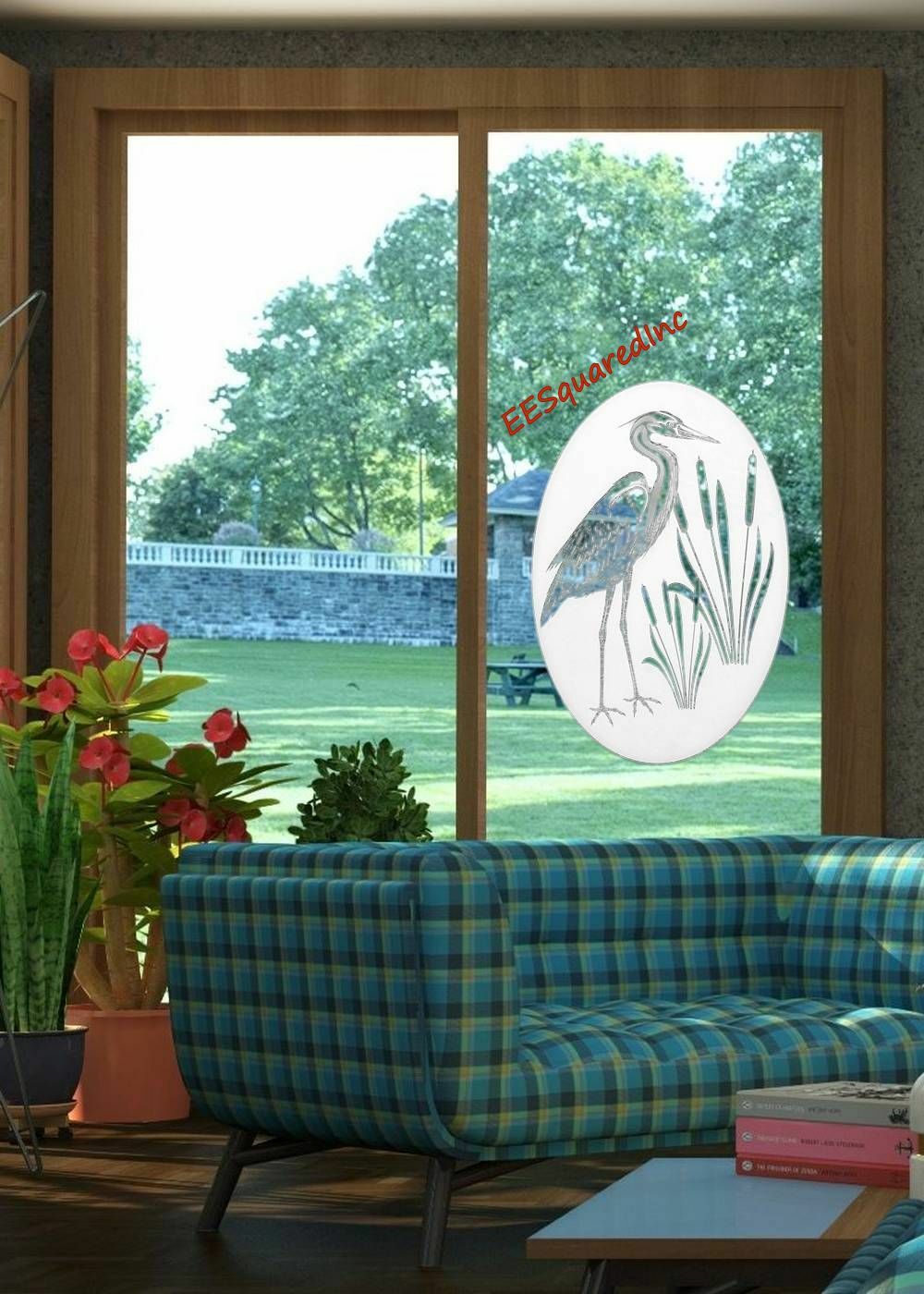 Egret Left Static Cling Window Decal OVAL 21×33 Bird Decor for Glass Doors