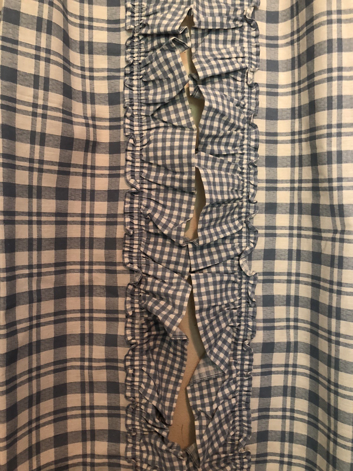 Cottagecore Set Of Curtains Blue White Plaid Ruffled Tab Top Each 80”L x 46”W