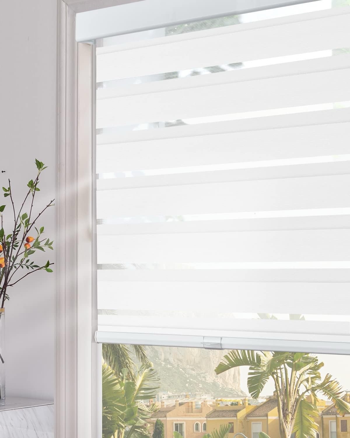 Persilux Cordless Zebra Blinds for Windows 24″ W x 72″ H White with Upgraded