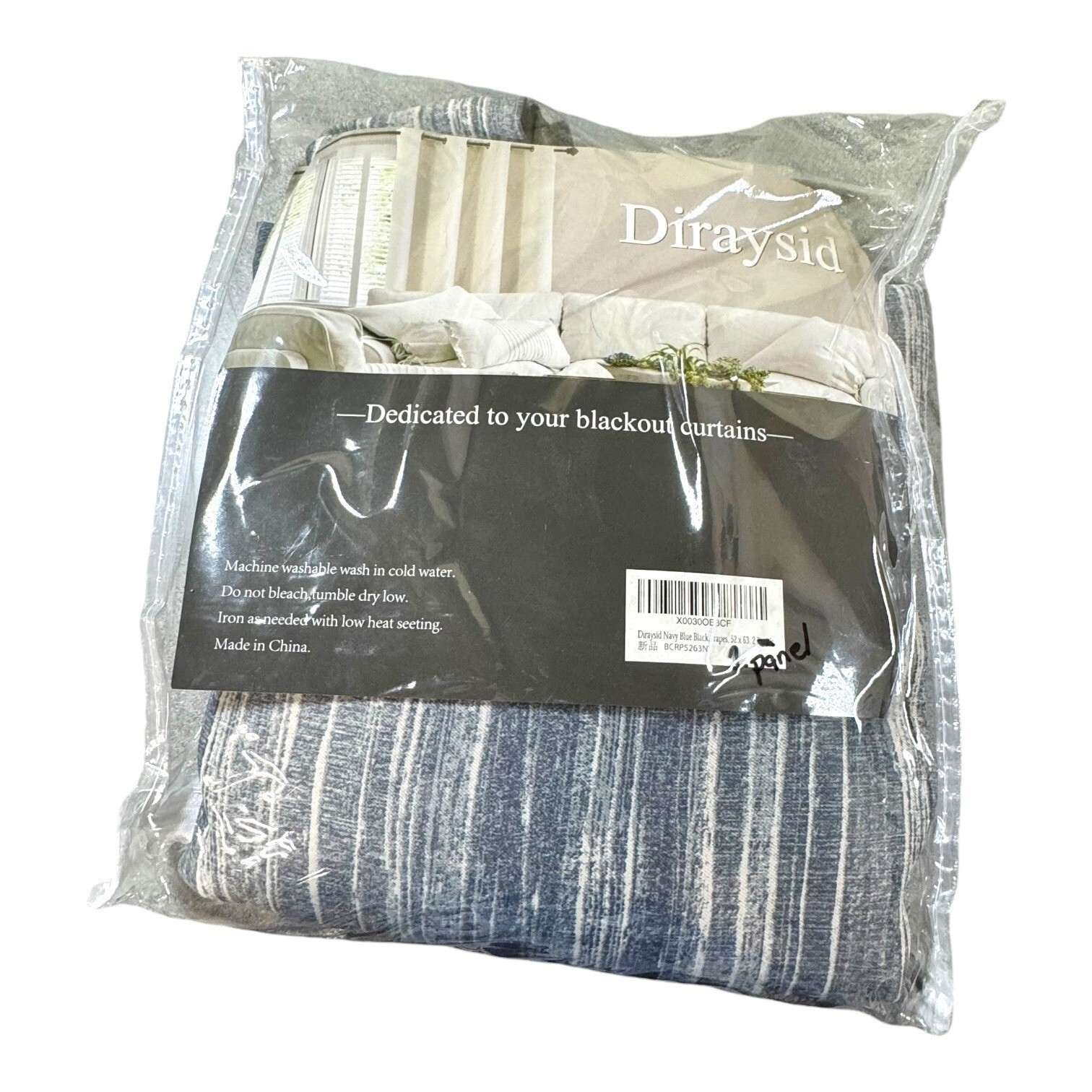 Diraysid Navy Blue Blackout Curtains 52 x 63 1 Panel Striped Abstract Splash
