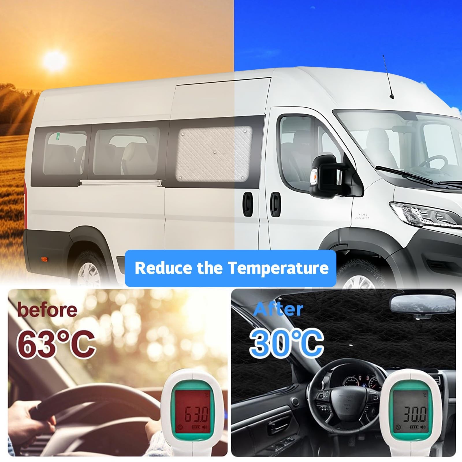 Window Sun Shade Compatible with Ram ProMaster 2014-2025, Silver Sliding Door