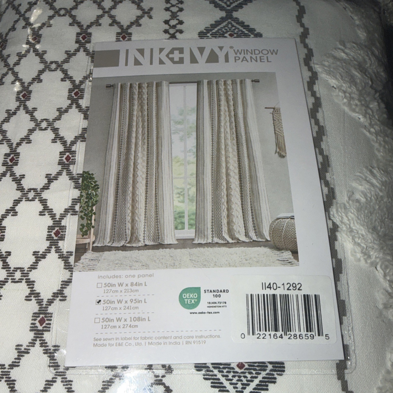 INK+IVY 100% Cotton Single Panel Curtain Chenille 50″ x 95″ New In Pkg 1140-1292