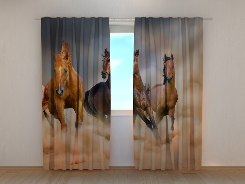 Photo Curtain Herd of Horses 2 Palomino horses by Wellmira Custom Made Printed