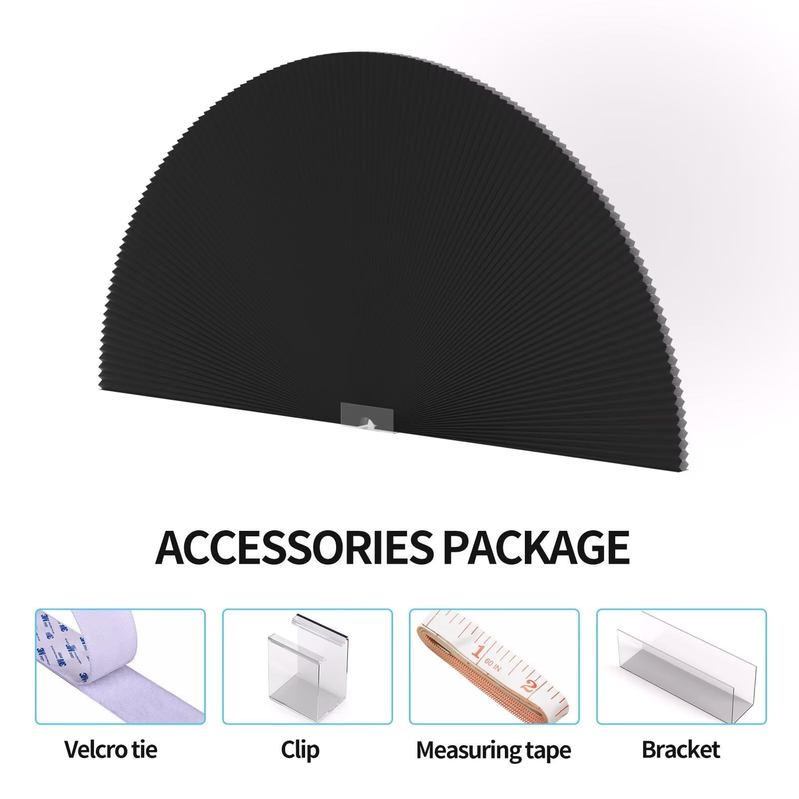 Half Circle Blackout Cellular Shades – Cordless No Drill Honeycomb Blinds 24″x12