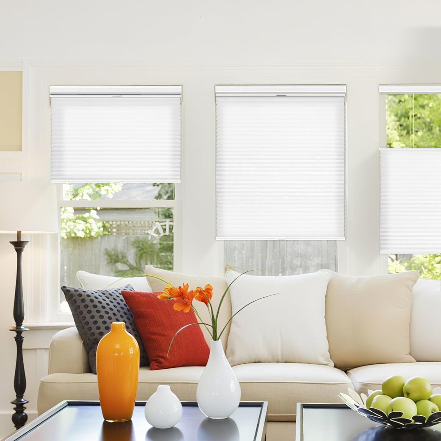 Cordless Top Down Bottom Up Cellular Shades, 21.5″ W X 48″ H, White