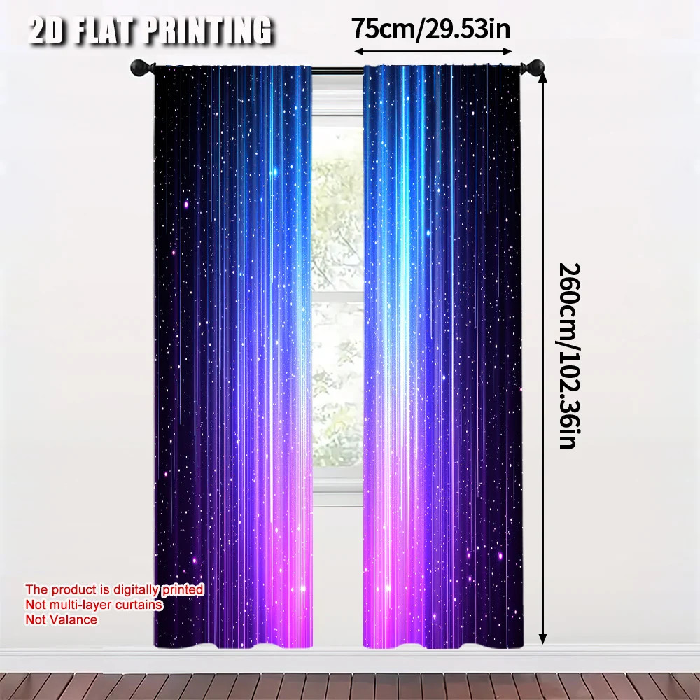 2Pcs Galaxy Star Space Blackout Curtains Blue Purple Cosmic Polyester Curtains f