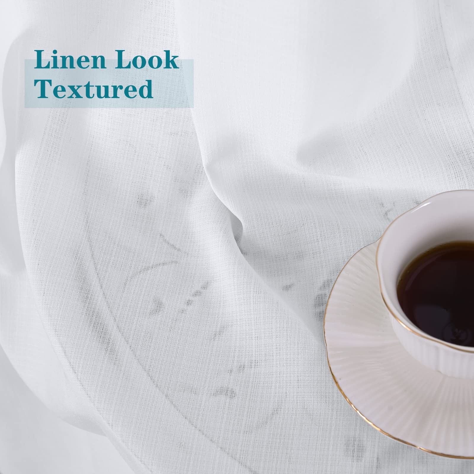 BGment Linen Look Semi Sheer Curtains for Bedroom, 52 x 54 Inch White Grommet