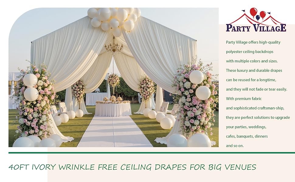20ftx40ft Ivory Ceiling Curtain for Wedding Parties – 4 Panels Wrinkle-40 FT