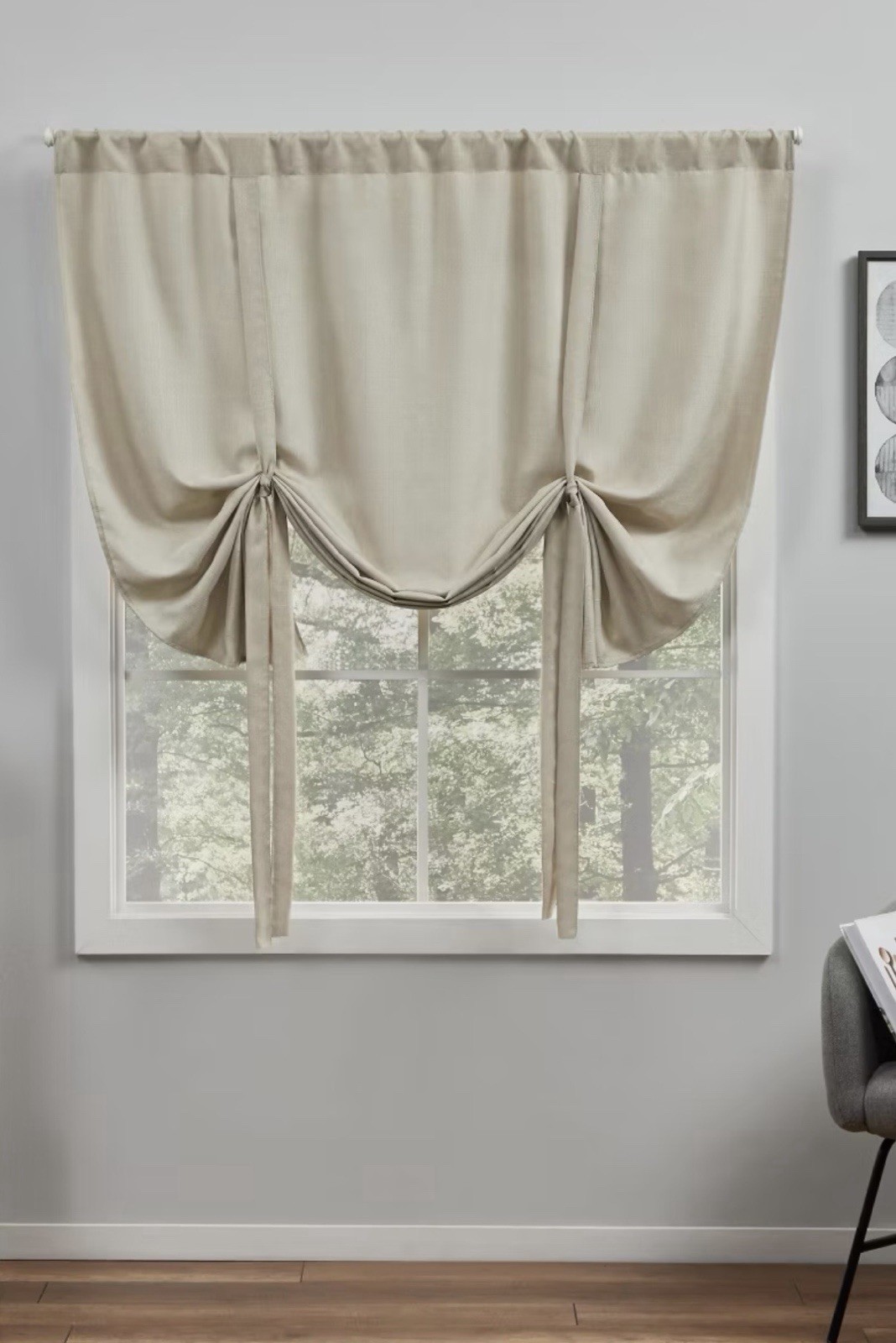 ONE Eclipse Kendall Thermaback Tie Up Shade Curtain Panel Beige 42” X 63”
