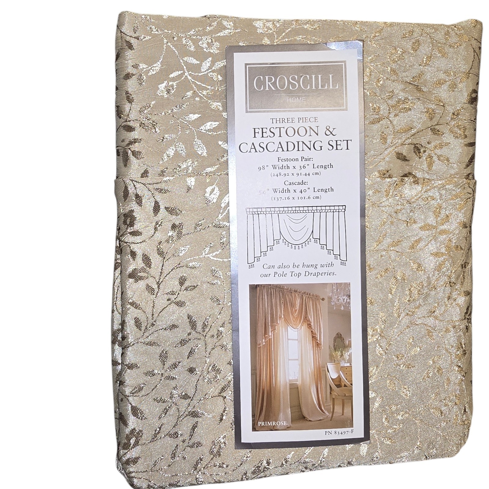 Croscill Primrose Celery Three Piece Festoon Cascading Valance Set