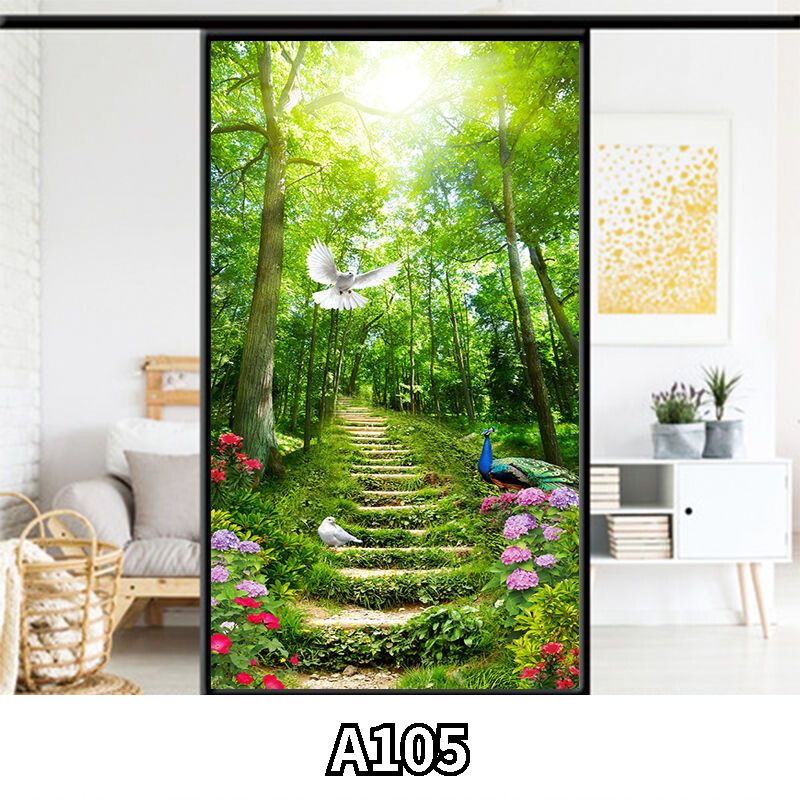 3D Window Film Static Cling Window Sticker Privacy Landscape Flower Indoor DIY
