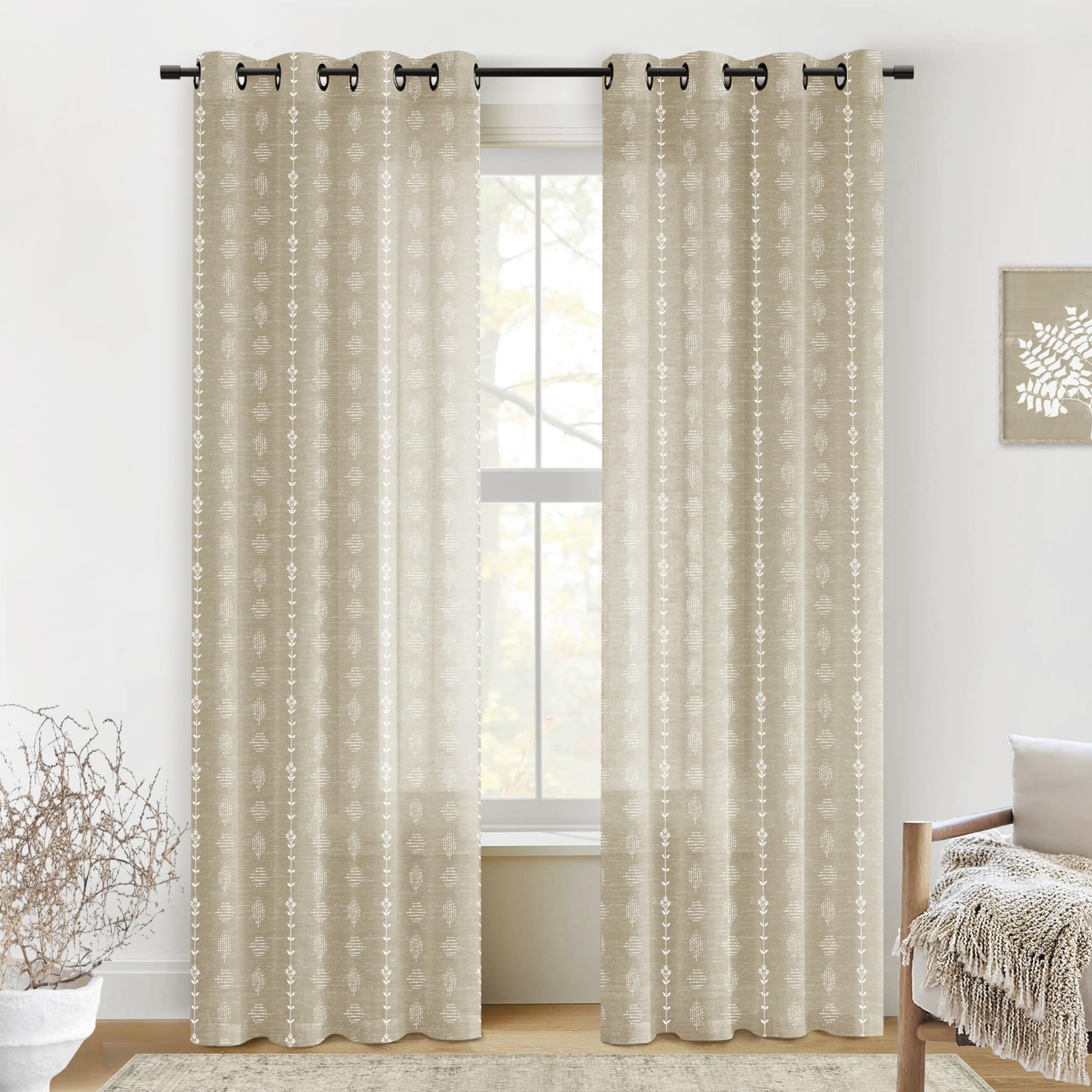 Lino Rosa Coastal Boho Farmhouse Curtains Living Room Neutral Tan Beige And