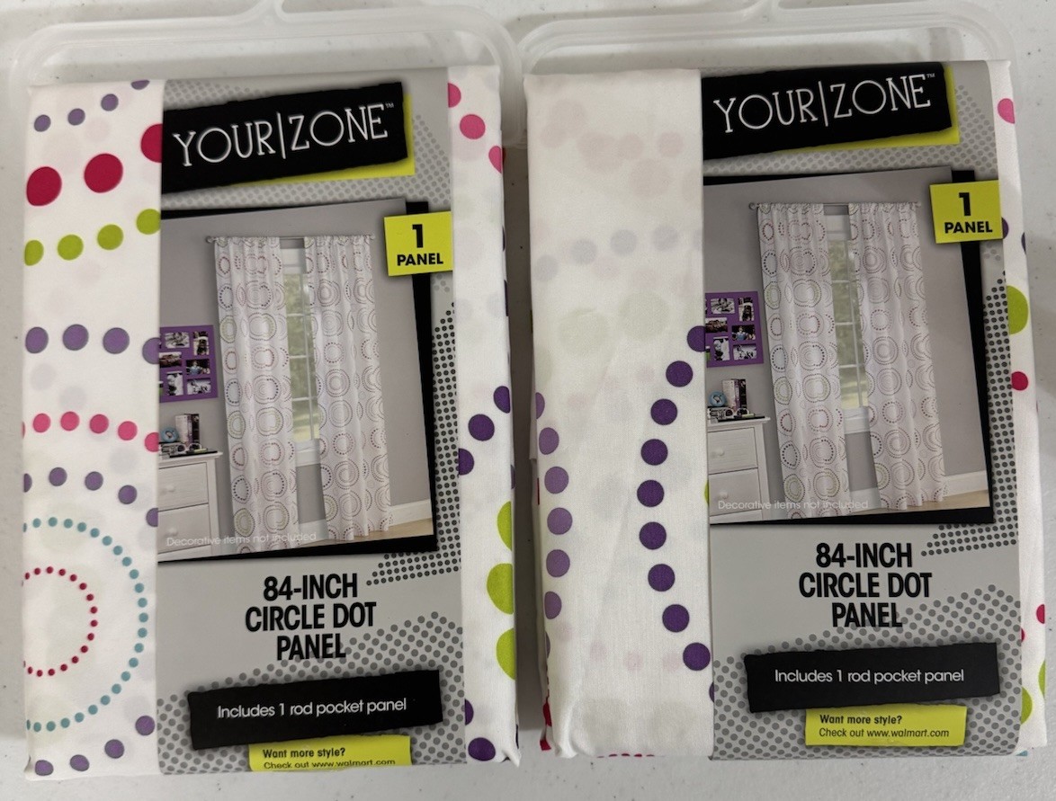 Your Zone Curtain Panels *Lot Of 2* 84” Colorful Circle Dot Pattern Girls Room