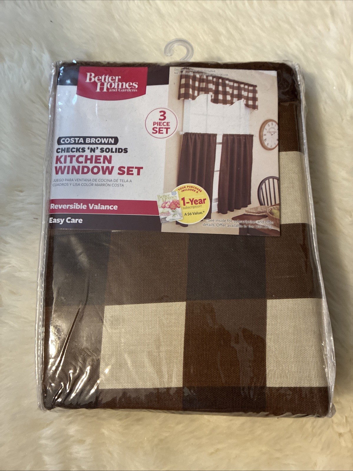 Better Homes And Gardens Costa Brown Kitchen Curtains Three Piece Set