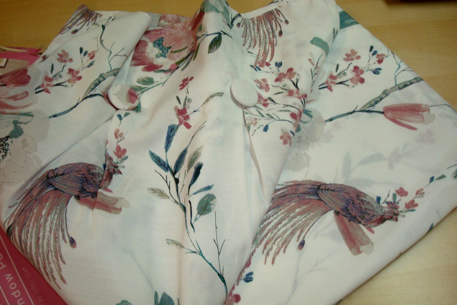 NWT Indigo Window Panels Drapes Peacock BIRDS 2 pc Pleated w/ Buttons 84″ lg