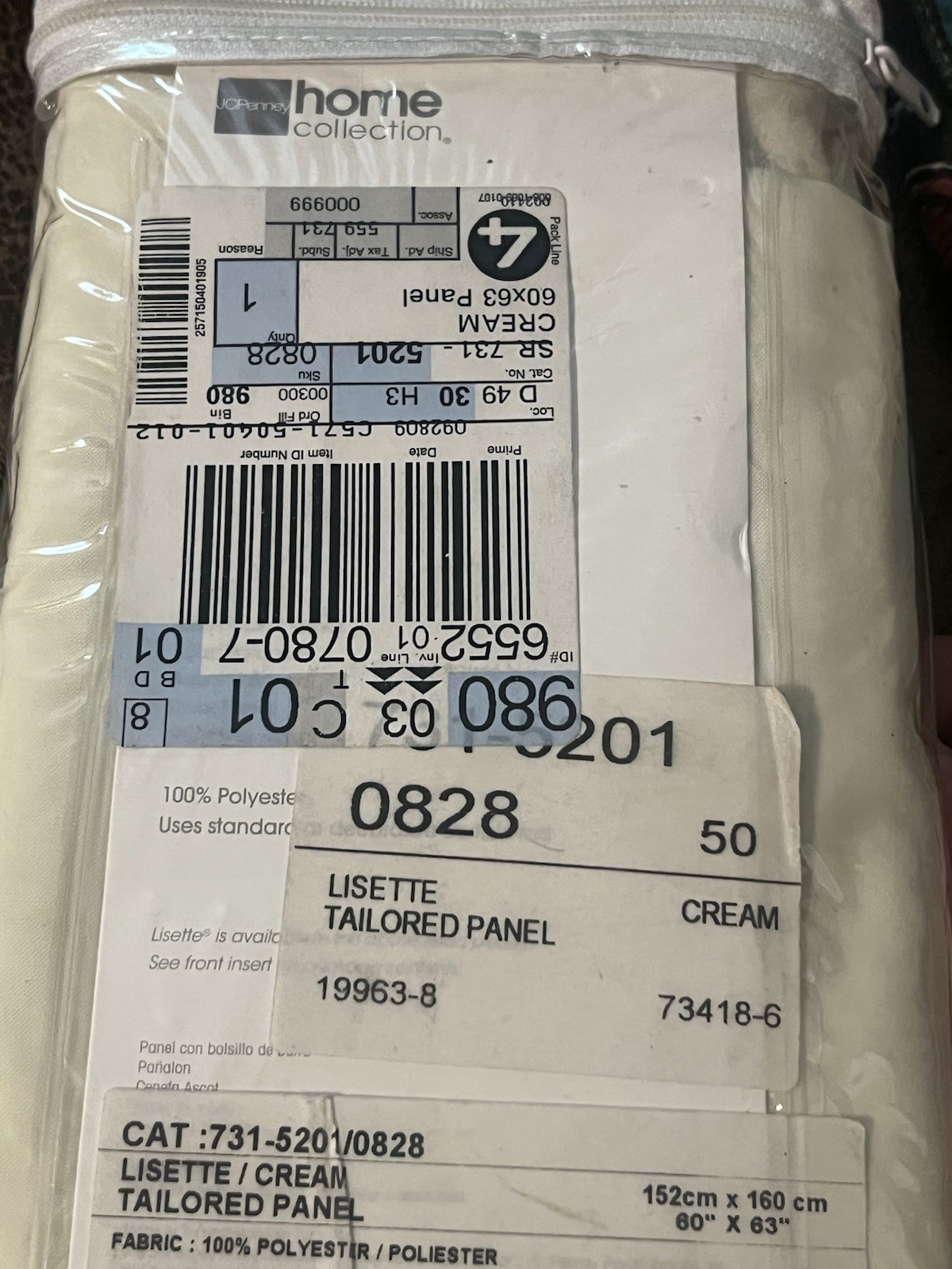 JCPenney Home Lisette Cream Rod Pocket Panel 60 in. X 63 in. Sheer NEW NOS