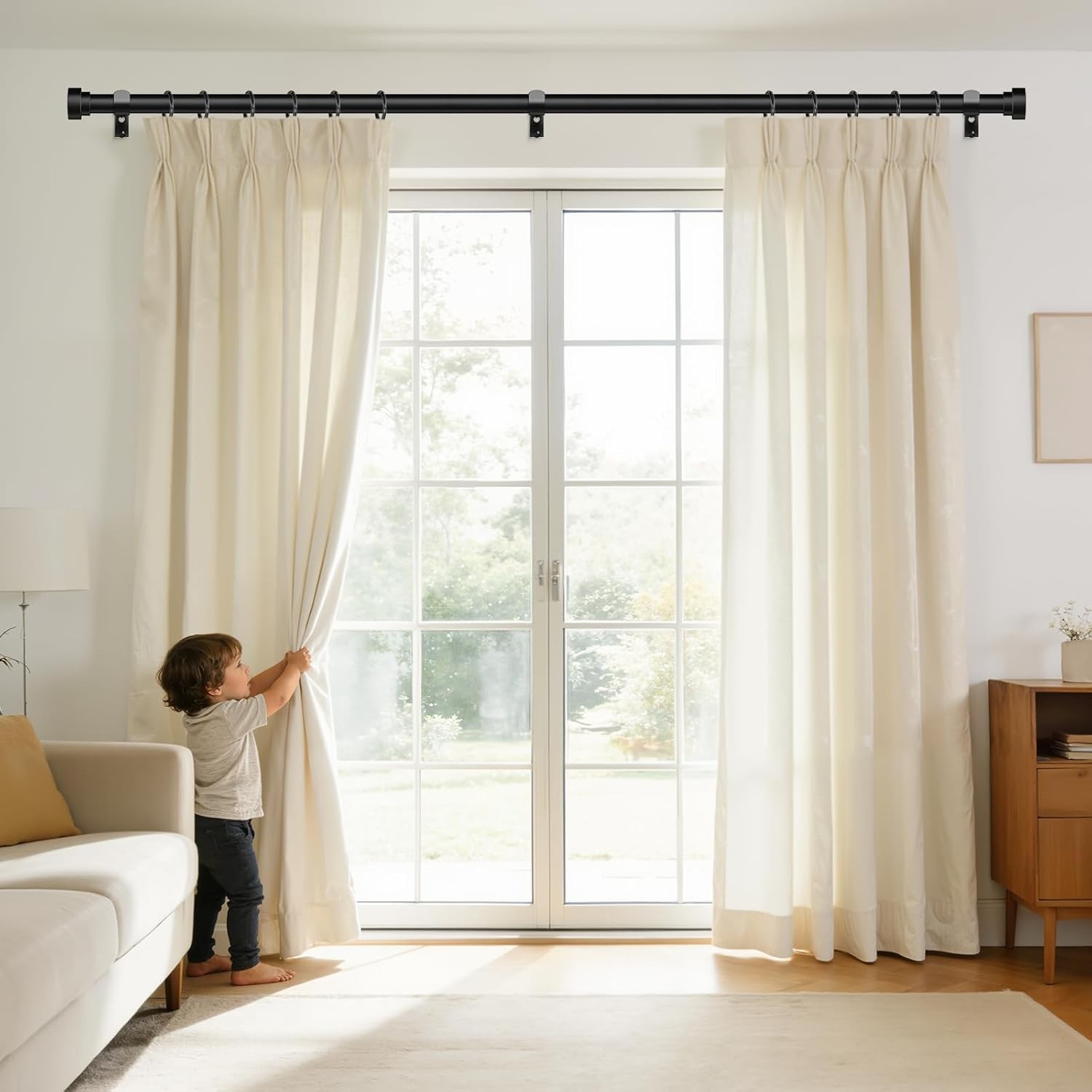 Extra Long Curtain Rods 120 to 240 Inch(10-20ft),Adjustable Curtain Rod,Black