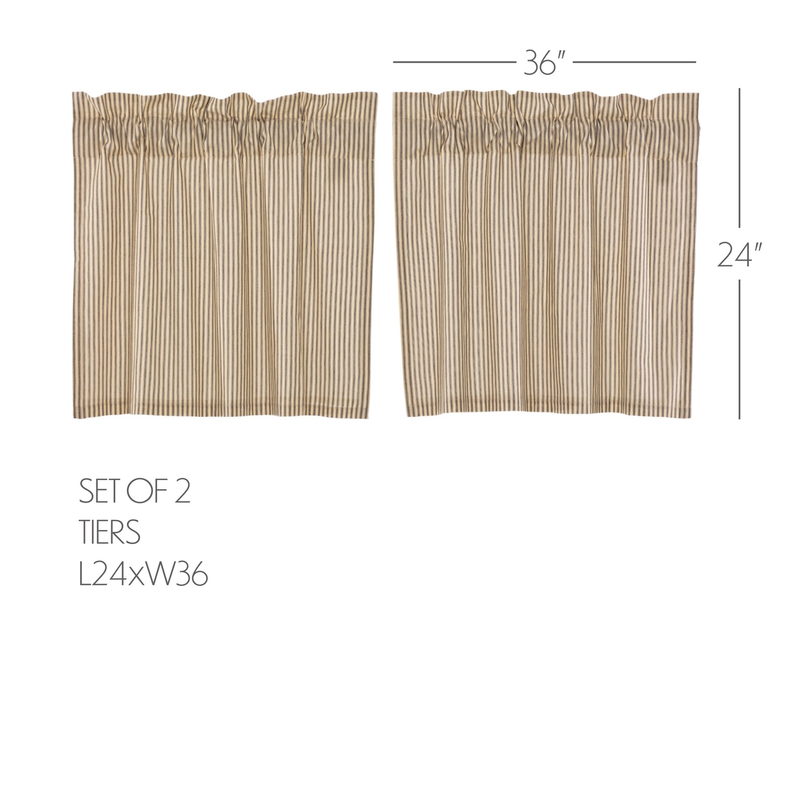 Farmhouse 24″x36″ Ticking Stripe Tier Pair Kitchen Window Curtains VHC Brands